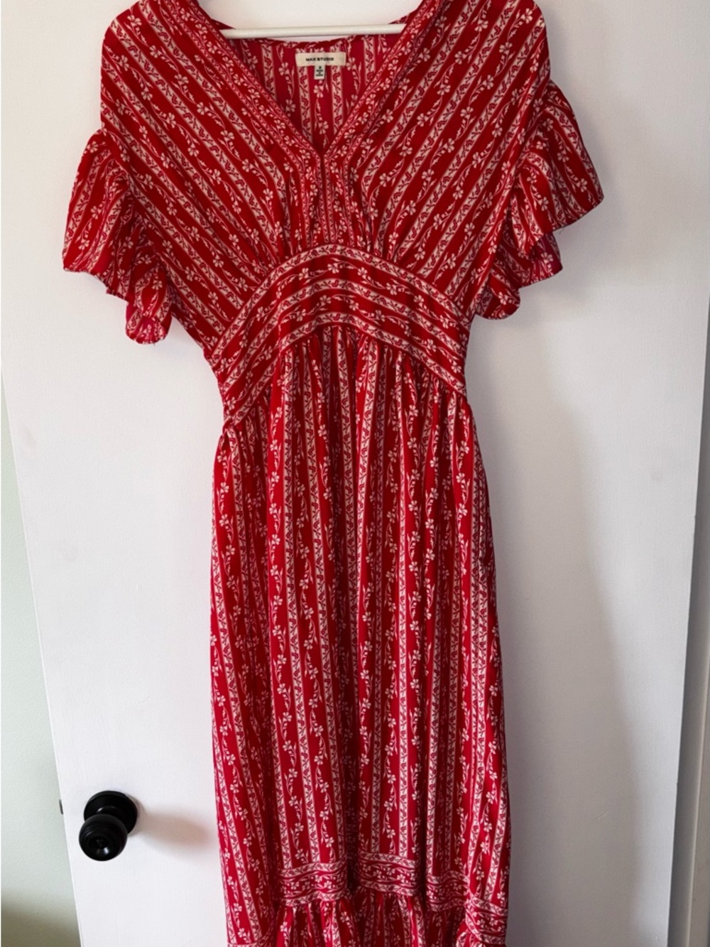 Max Studio Red Floral Stripe Maxi Dress